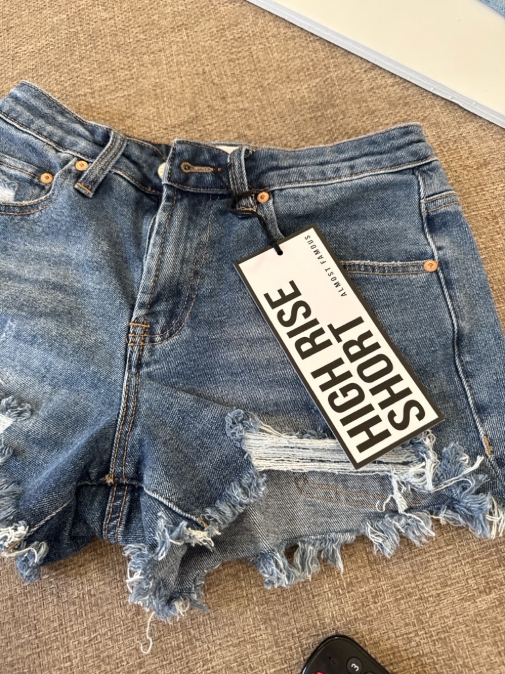High-Rise Distressed Denim Women Shorts in Blue 1 - Picture 2 of 7